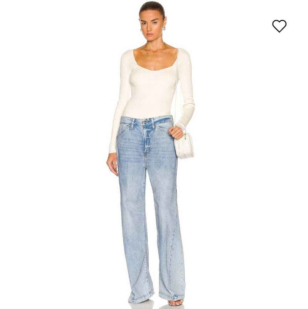 Frame Cream Bone Ribbed Zip Long Sleeve Top - S - Picture 2 of 12